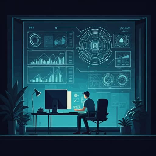 Desarrollador humano y una interfaz de IA colaborando sobre un proyecto de visualización de datos